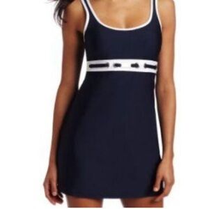 Nautica Navy and White Women's Swim One Piece